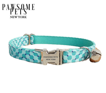 DOG & CAT COLLAR - PEACOCK BLUE STRIPE-0