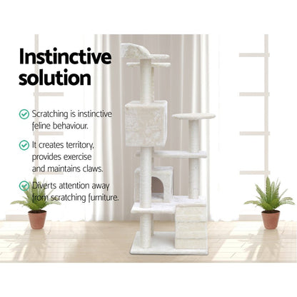 Cat Tree 134cm Trees Scratching Post Scratcher Tower Condo House Furniture Wood Beige-8