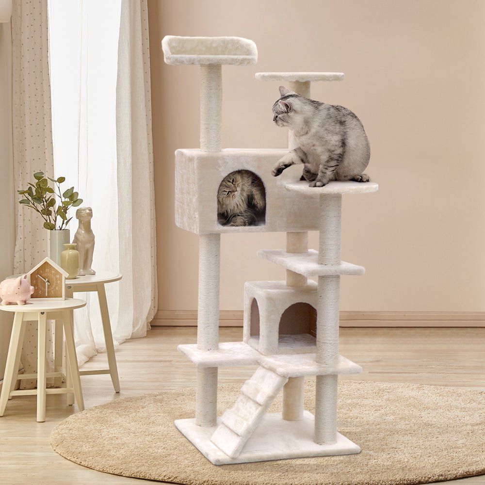 Cat Tree 134cm Trees Scratching Post Scratcher Tower Condo House Furniture Wood Beige-7