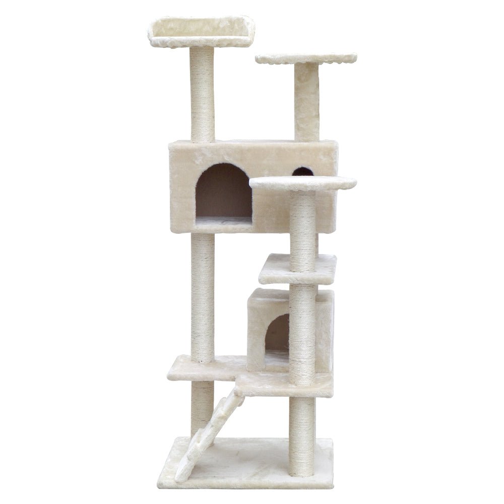 Cat Tree 134cm Trees Scratching Post Scratcher Tower Condo House Furniture Wood Beige-2