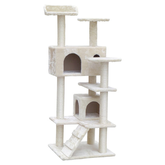 Cat Tree 134cm Trees Scratching Post Scratcher Tower Condo House Furniture Wood Beige-0