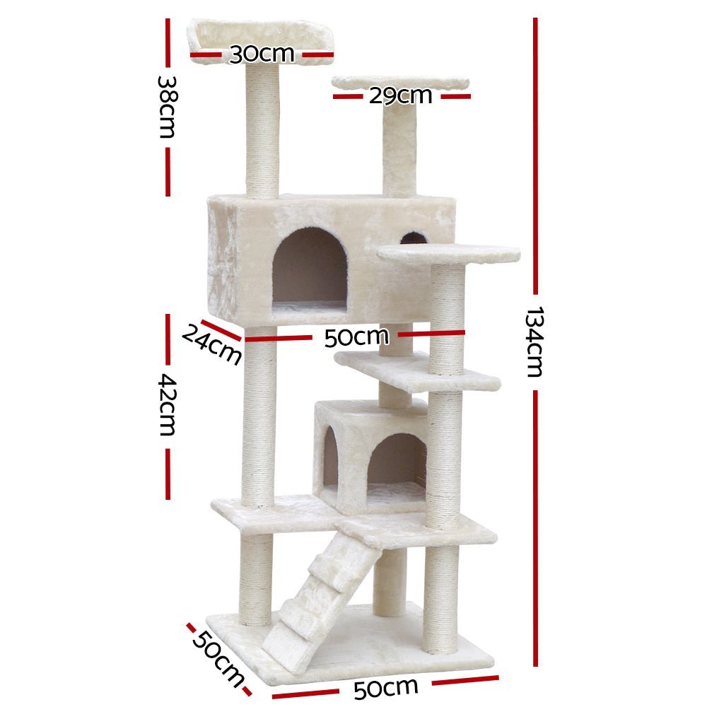 Cat Tree 134cm Trees Scratching Post Scratcher Tower Condo House Furniture Wood Beige-1