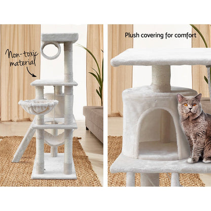 Cat Tree 141cm Trees Scratching Post Scratcher Tower Condo House Furniture Wood Beige-8