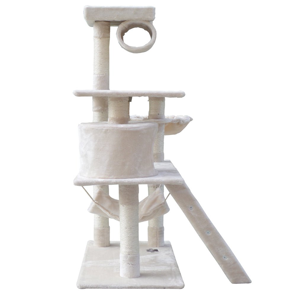 Cat Tree 141cm Trees Scratching Post Scratcher Tower Condo House Furniture Wood Beige-3