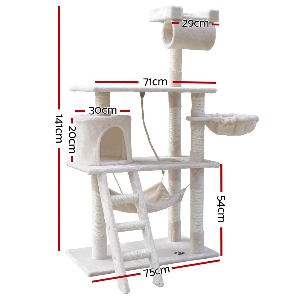 Cat Tree 141cm Trees Scratching Post Scratcher Tower Condo House Furniture Wood Beige-1