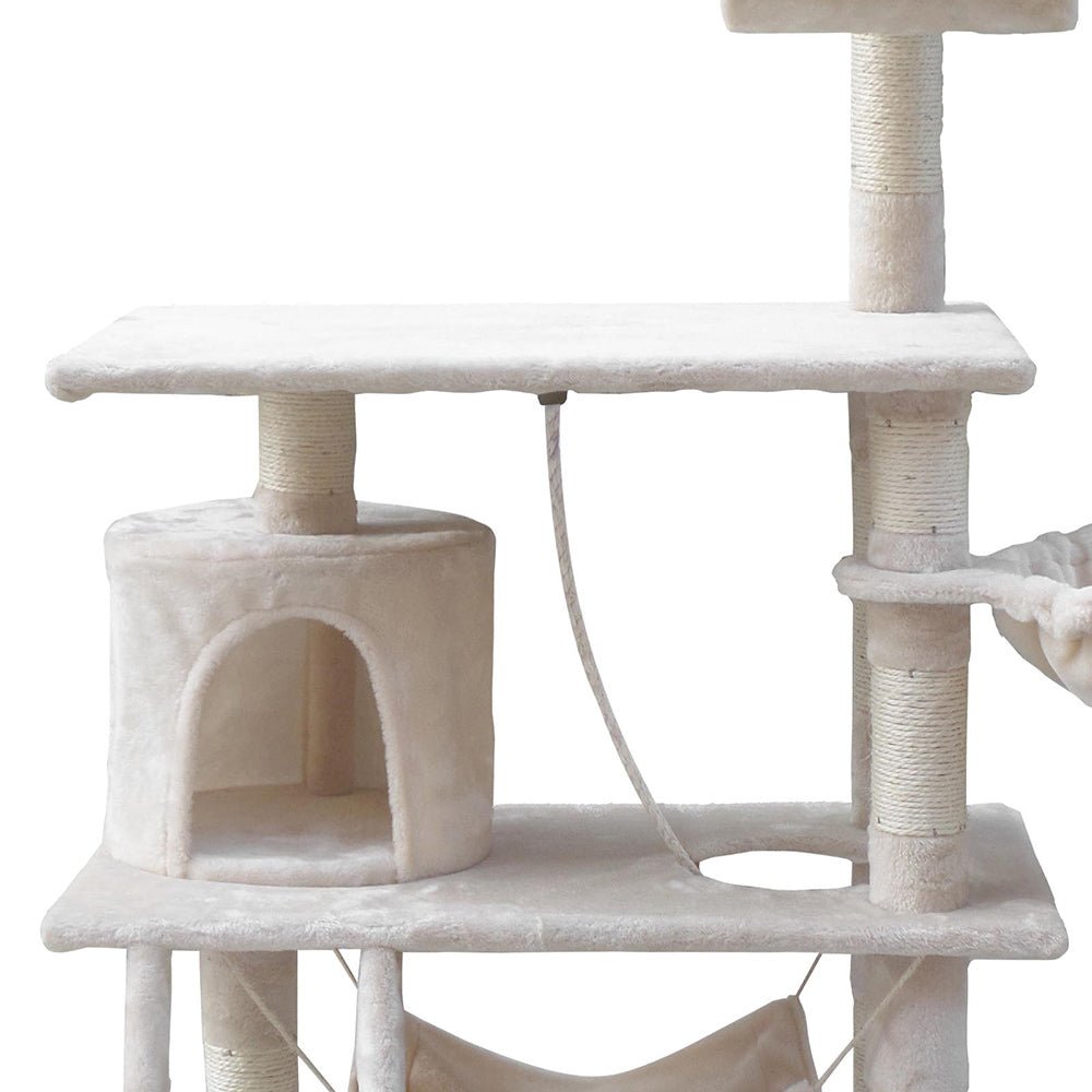 Cat Tree 141cm Trees Scratching Post Scratcher Tower Condo House Furniture Wood Beige-5