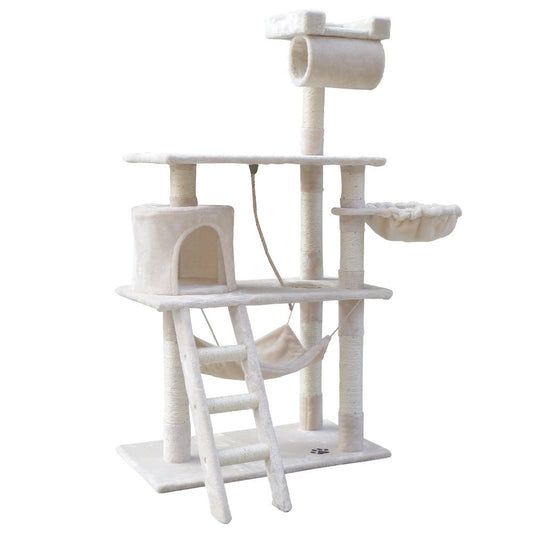 Cat Tree 141cm Trees Scratching Post Scratcher Tower Condo House Furniture Wood Beige-0