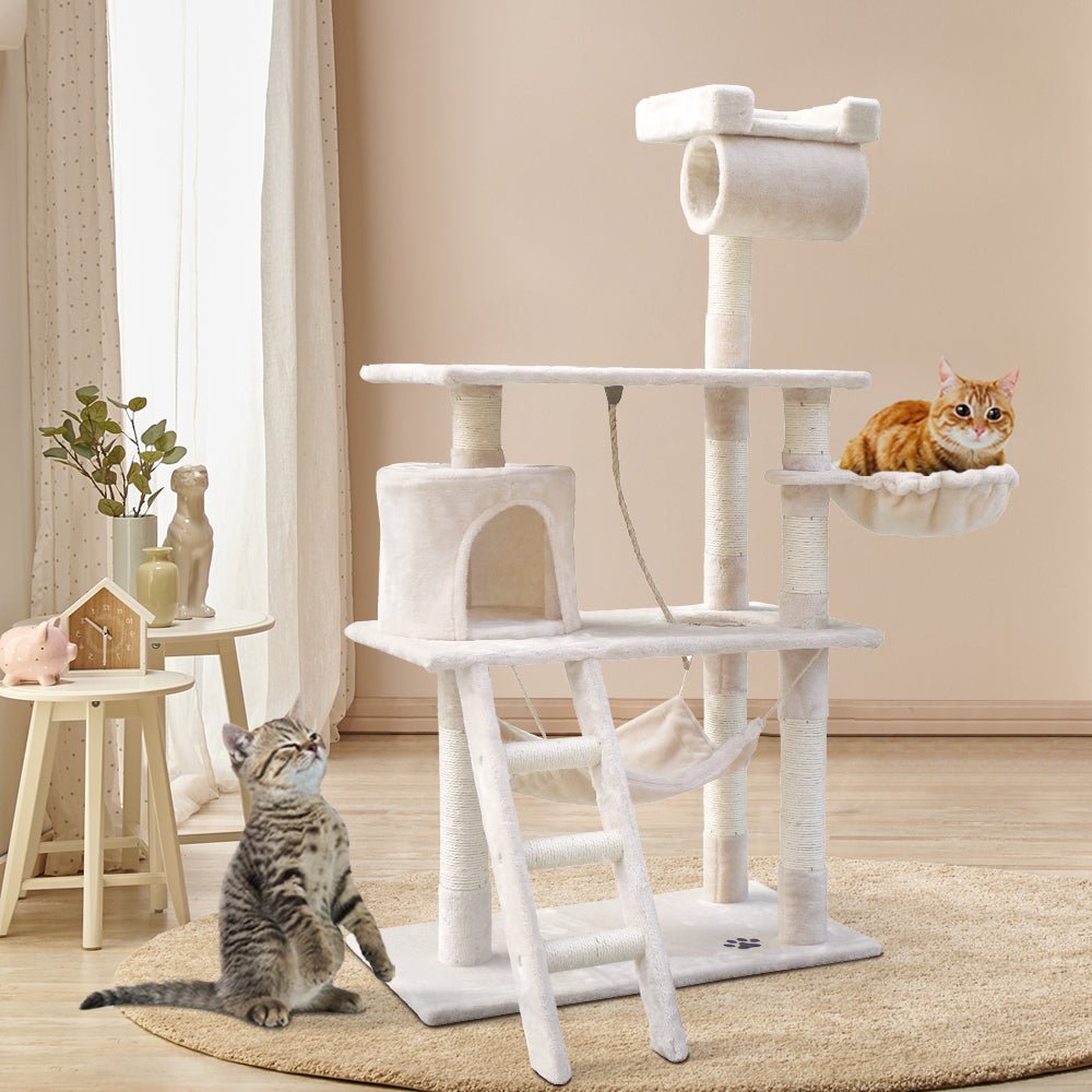 Cat Tree 141cm Trees Scratching Post Scratcher Tower Condo House Furniture Wood Beige-7