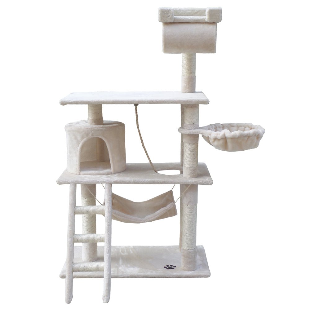 Cat Tree 141cm Trees Scratching Post Scratcher Tower Condo House Furniture Wood Beige-2